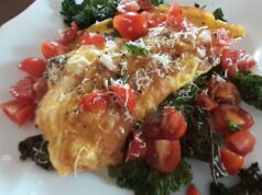 Ricotta Omelet with Kale and Cherry Vinaigrette from The Artists Inn and Gallery